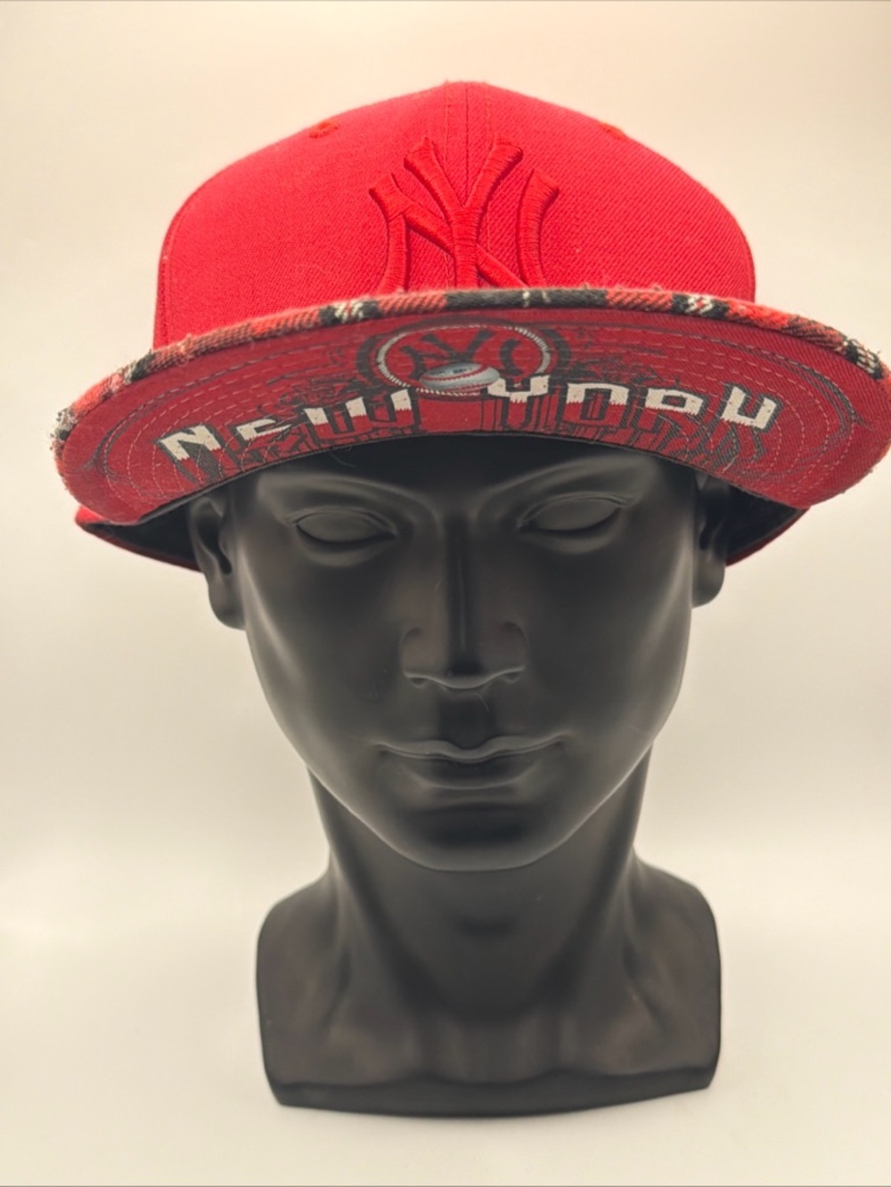 NY NEW YORK Yankees red flanel plaid new era fitted hat 7 3/8 59fiffty MLB